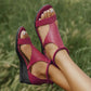 Women Casual Leather Comfy Wedge Sandals *