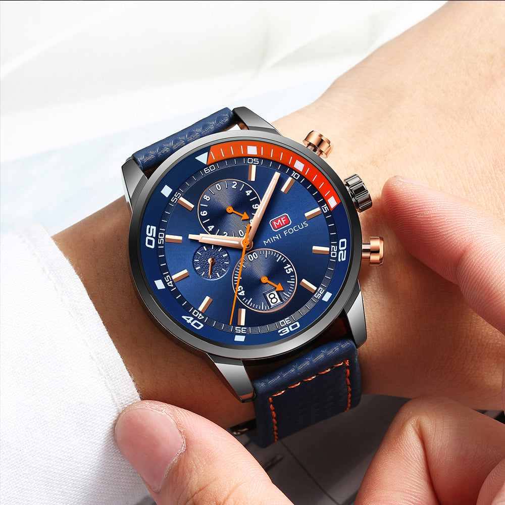MF Mini Focus Mens Analog Watch Chronograph Waterproof Business Quartz Wrist Watches for Mens Gift - veooy