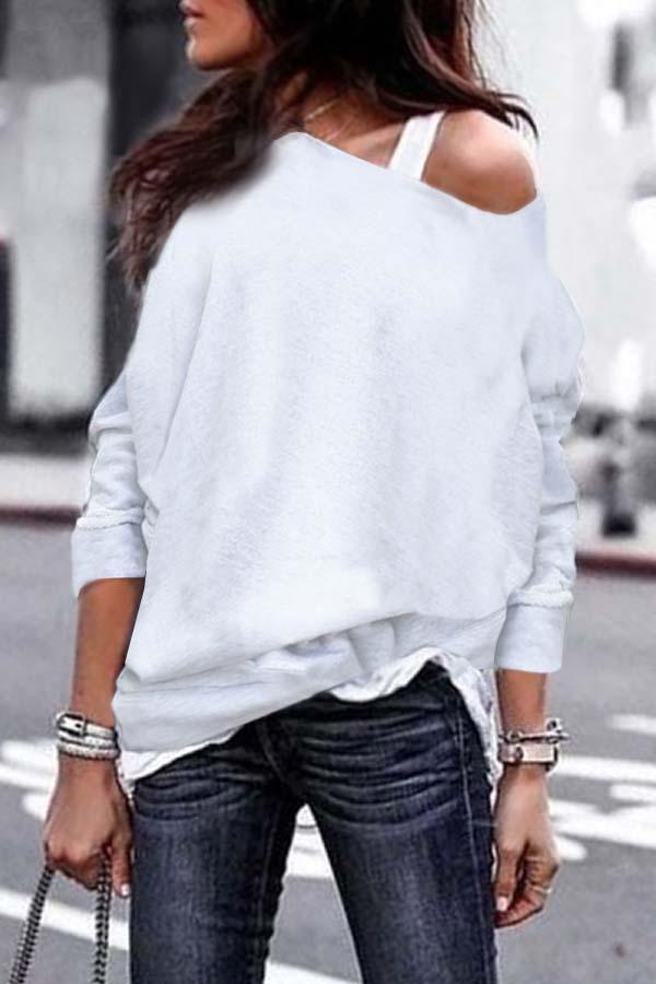 One Shouder Casual Soft Long Sleeve T-Shirts - veooy