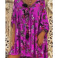Women's Shift Dress Short Mini Dress - 3/4 Length Sleeve Butterfly Print V Neck Hot Black Blue Purple Red Green S M L XL XXL 3XL 4XL 5XL-020810