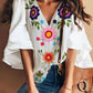 Bell Sleeve Floral Printed V Neck Sweet Blouses Tops - Veooy