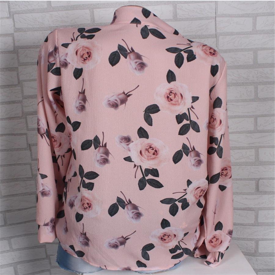 Women Plus Size Printed Floral Shirt Collar Long Sleeve Blouses - veooy