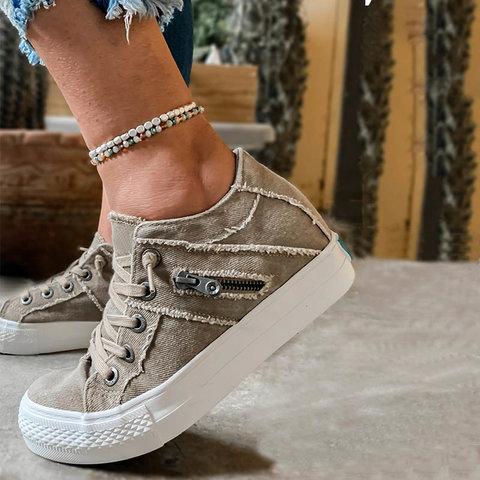 Women Comfy Hipster Smoked Canvas Sneakers *