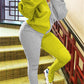 Yellow Sexy Blends Patchwork Solid Patchwork Fold Hooded Collar Long Sleeve Regular Sleeve Regular Two Pieces