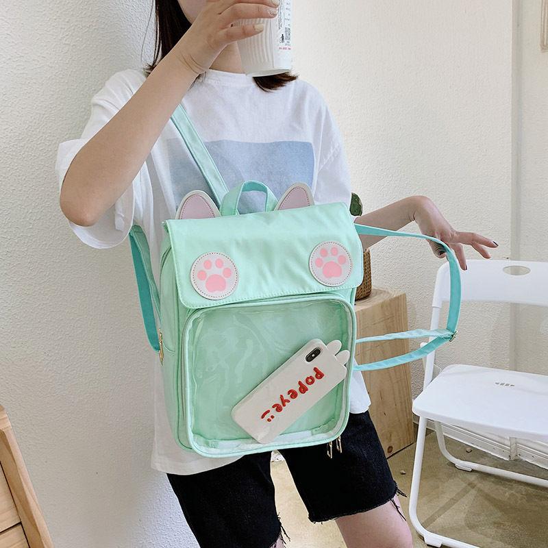Cute Cat Paw Patch Clear Window Backpack SP15437 - Veooy