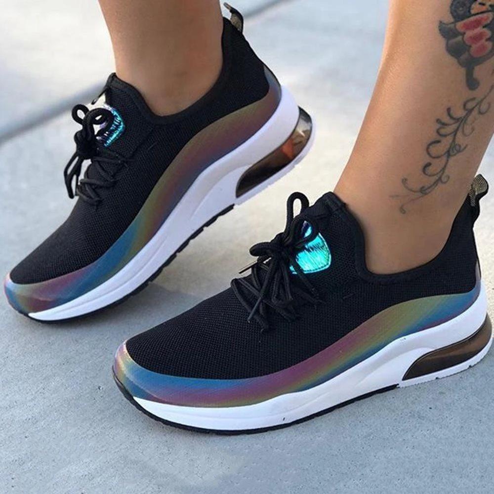 Lace-Up Round Toe Low-Cut Upper Color Block Sneakers *