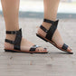 Adjustable Buckle Open Toe Casual Flat Sandals - Veooy
