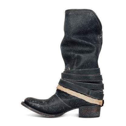 *Vintage Adjustable Buckle Boots Plus Size Back Zipper Boots - Veooy