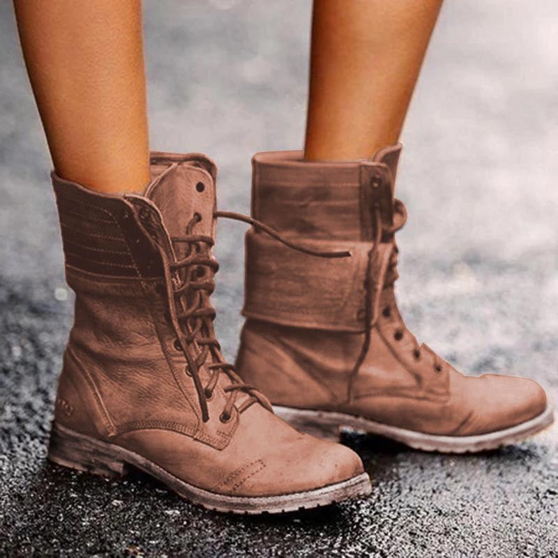 Classic Lace-Up Low-Heel Buskins Martin Boots * - Veooy