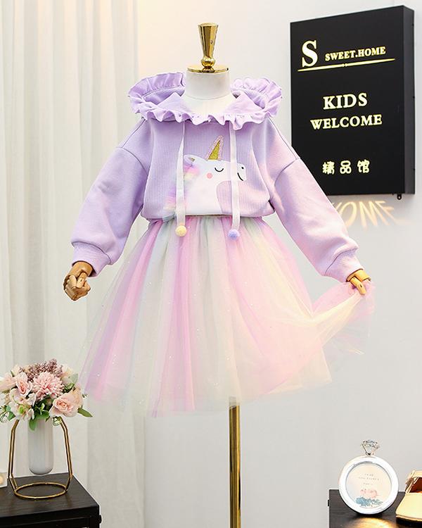Baby / Toddler Hoodie Sweatshirt Rainbow Dress Set - Veooy