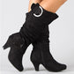 *Women Flocking Booties Casual Knee High Plus Size Fashion Shoes - Veooy