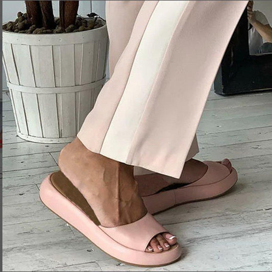 *Women's Fashion Footbed Peep Toe Slip On Slide Sandals - Veooy