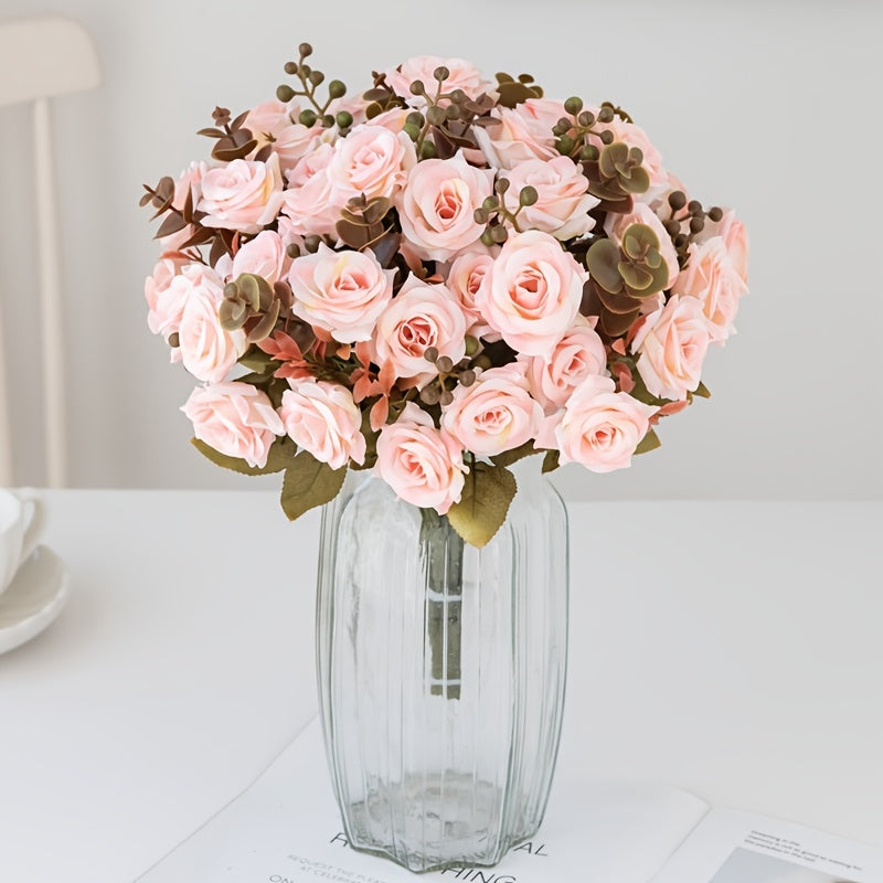 1pc Artificial Roses With Stem, Fake Roses Pick, Artificial Plastic Flower Fake Bouquet Table Arrangements Gift For Home Office Party Wedding Birthday Garden Store Decoration