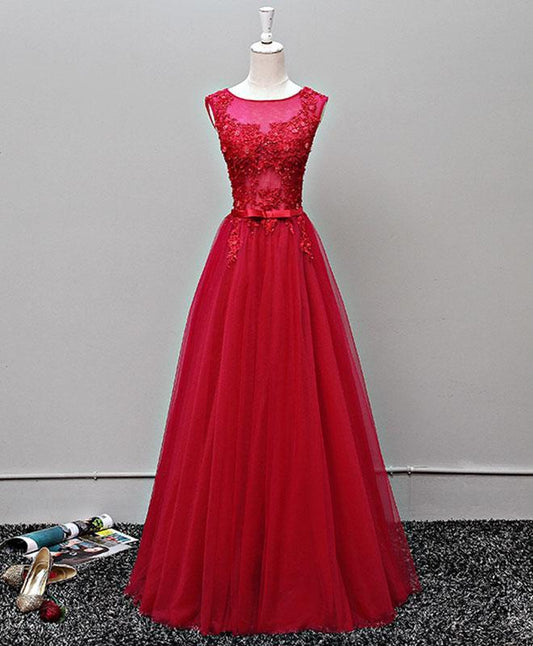 Custom Made Round Neck Tulle Long Prom Dress - Veooy