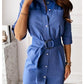 Women's Shirt Dress Knee Length Dress Half Sleeve Solid Color Summer Hot Casual Chinoiserie Blue S M L XL XXL 3XL