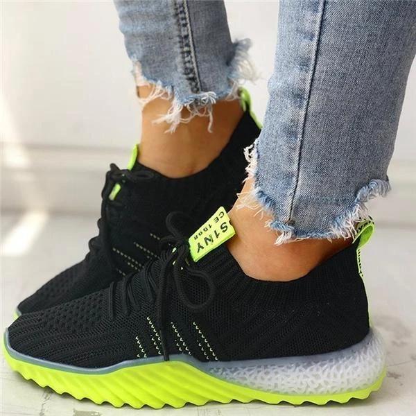 Colorblock Knitted Breathable Lace-Up Sneakers * - Veooy