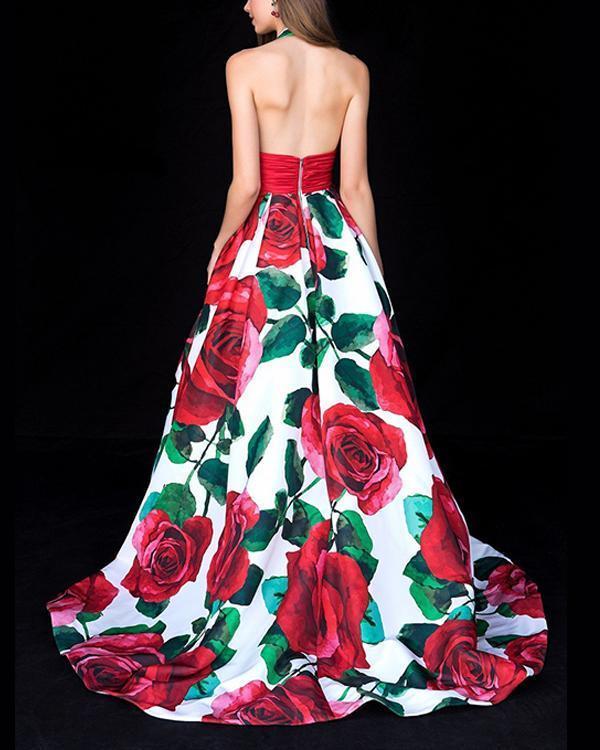 Vintage Maxi Dresses Printed  V Neck Elegant  Dresses .*