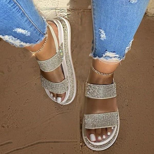 *Open Toe Strappy Slip-On Platform Platform Sandals - Veooy