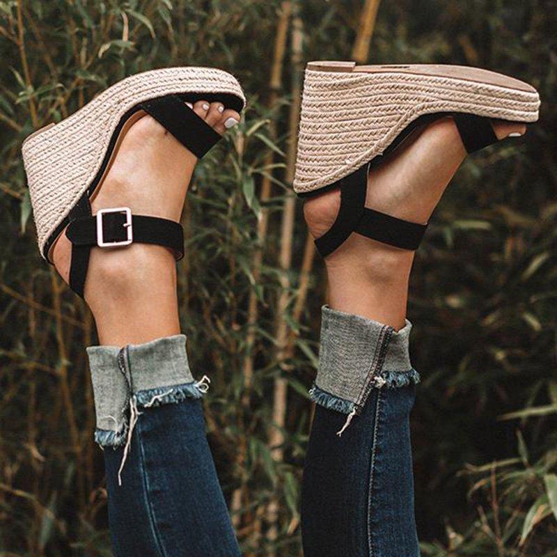 Women Elegant Adjustable Buckle Espadrille Wedges Sandals *