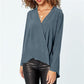 Solid Casual V-Neckline Long Sleeve Blouses - veooy