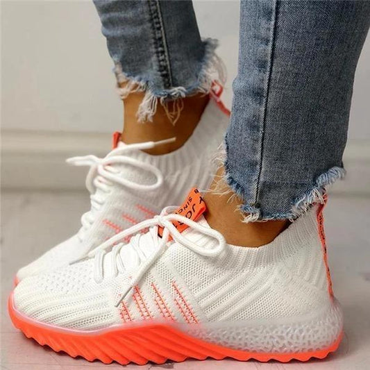 Colorblock Knitted Breathable Lace-Up Sneakers * - Veooy