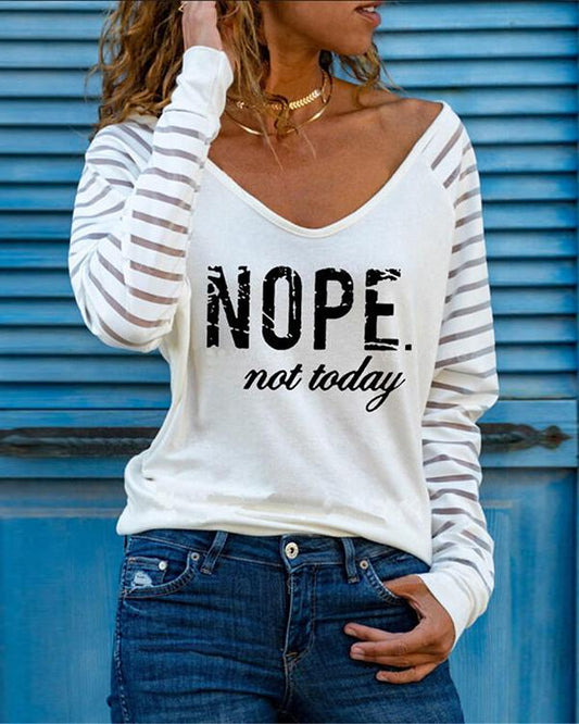 Casual Letter Print V Neck Shirts&Tops - Veooy