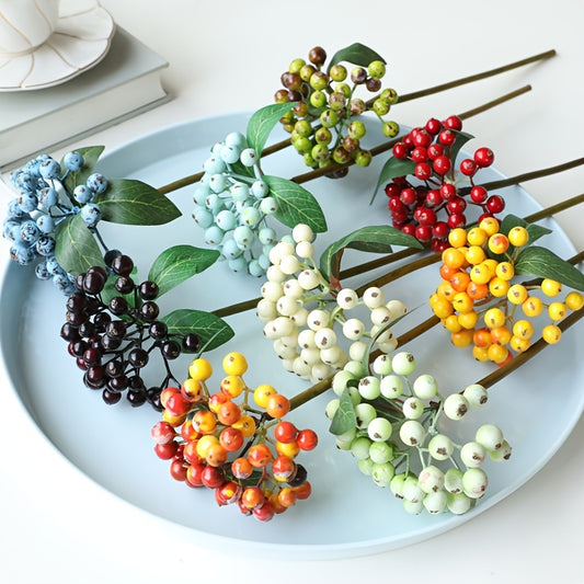 1pc Artificial Flowers Stem, Fake Flower For Wedding Decoration, Decorative Fruits Berry Stem, Home Decor