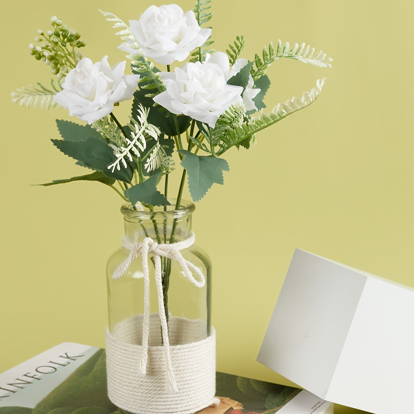 1pc, Artificial Rose, Fale Flower Stem, 35CM/13.78inch Silk Cloth White Roses Wedding Decor