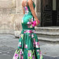 Fashion Sexy Floral Plunge Ruffles Layered Hem Evening Dress - Veooy