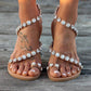 *Women PU Rhinestone Flat Heel Sandals Flip Flop Style Large Size - Veooy