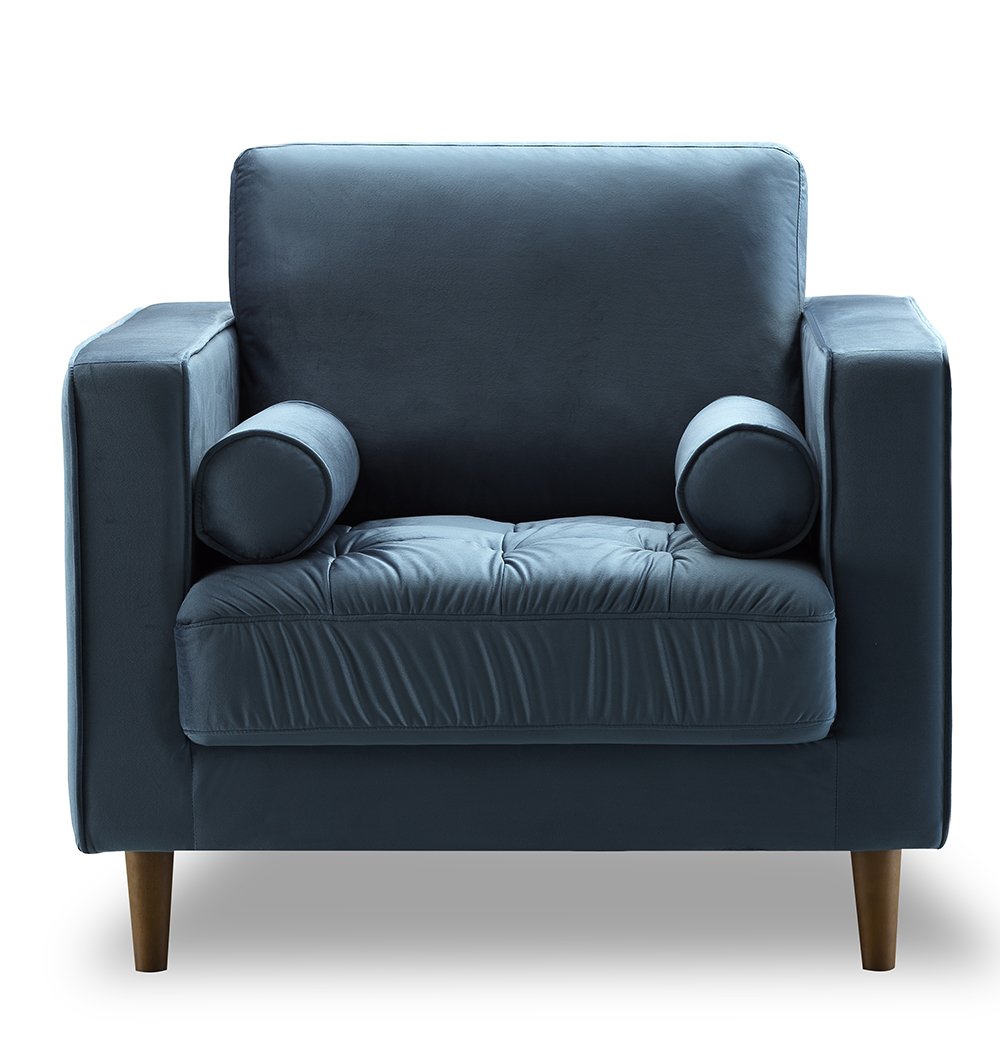 Bente - Tufted Light Blue Velvet Lounge Chair - Veooy