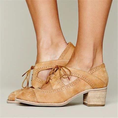 Cutout Lace-up Low Heel Oxford Shoes Women Daily Loafers Sandals * - Veooy