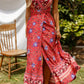 Ethnic Print Ruffled Sleeve Split Flower Wrap Belt Dress - Veooy