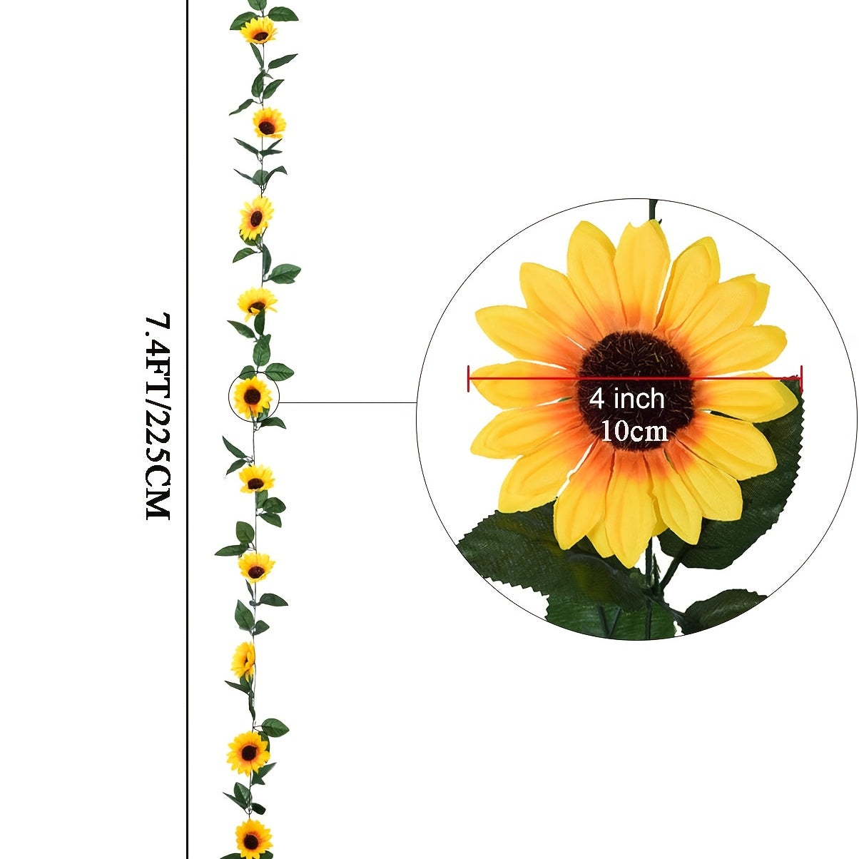 1pc/4pcs 225cm/7.4ft Artificial Sunflower Garland - Silk Sunflower Vine Artificial Flowers