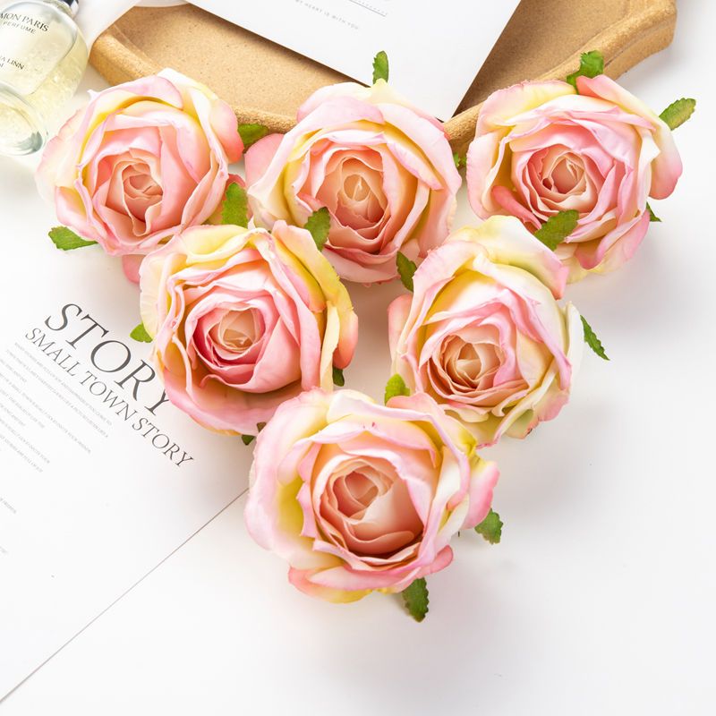 5pcs Retro Silk Flower Heads, Simulation Rose Artificial Flower DIY Handmade Wedding Home Decoration Flower Corsage Accessories