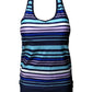 Women&#39;s Plus Size Sporty Halter Neck Striped Print Tankini Swimwear - veooy