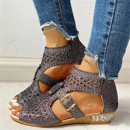 Hollow Out Peep Toe Buckled Sandals * - Veooy