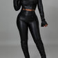 Black Casual Street Solid Patchwork Draw String Fold Turtleneck Long Sleeve Two Pieces