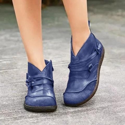 Flat Heel Spring Casual Pu Leather Boots - Veooy