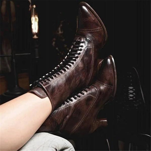 Women's Lace-Up Retro Low Heel Boots *