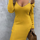 Solid Long Sleeves Bodycon Knee Length Dresses