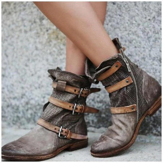 Women Casual Flat Heel  Buckle Boots *