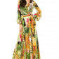 Green Tropical Beach Vintage Maxi Dresses Boho Casual V Neck Belt Lace Up Plus Size Dress - Veooy