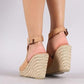 Espadrille Wedge Heel Sandals Adjustable Buckle Peep Toe Sandals - Veooy