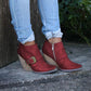 *Plus Size Vintage Leather Zipper Chunky Heel Ankle Booties - Veooy