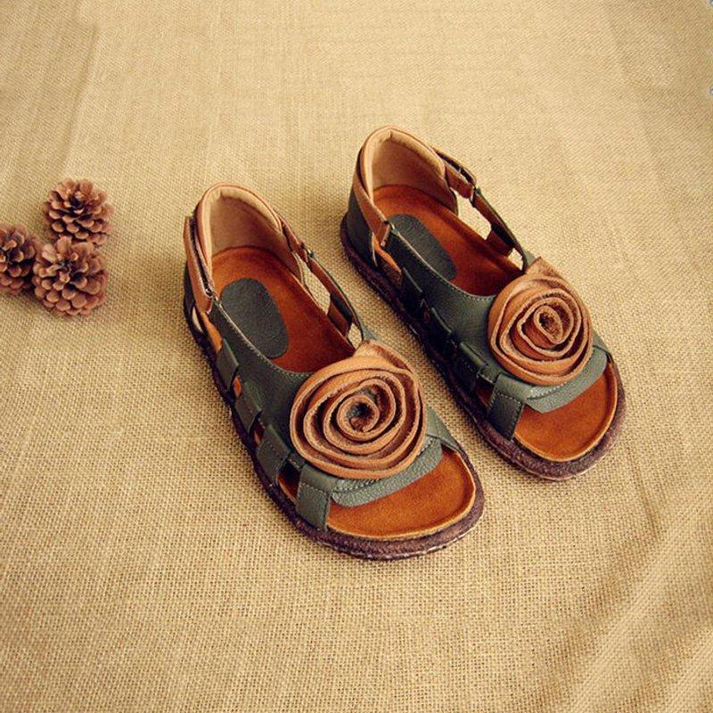 Women Handmade Hollow-out  Flat Heel Date Sandals *