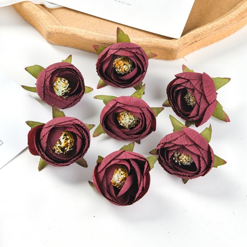 5pcs Artificial Rose Head Handmade Garland Material European Style Retro Tea Bud Corsage Candy Box Gift Box With Flowers