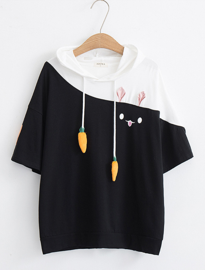 Japanese style cute cartoon bunny  radish embroiery t-shirt #PR939