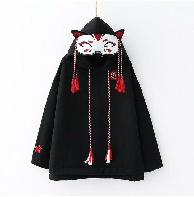 Cute Fox embroidery Hoodie With Daruma #2020-12-14-1 - Veooy