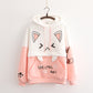 College embroidered rabbit ears and fleece hoodie - Veooy